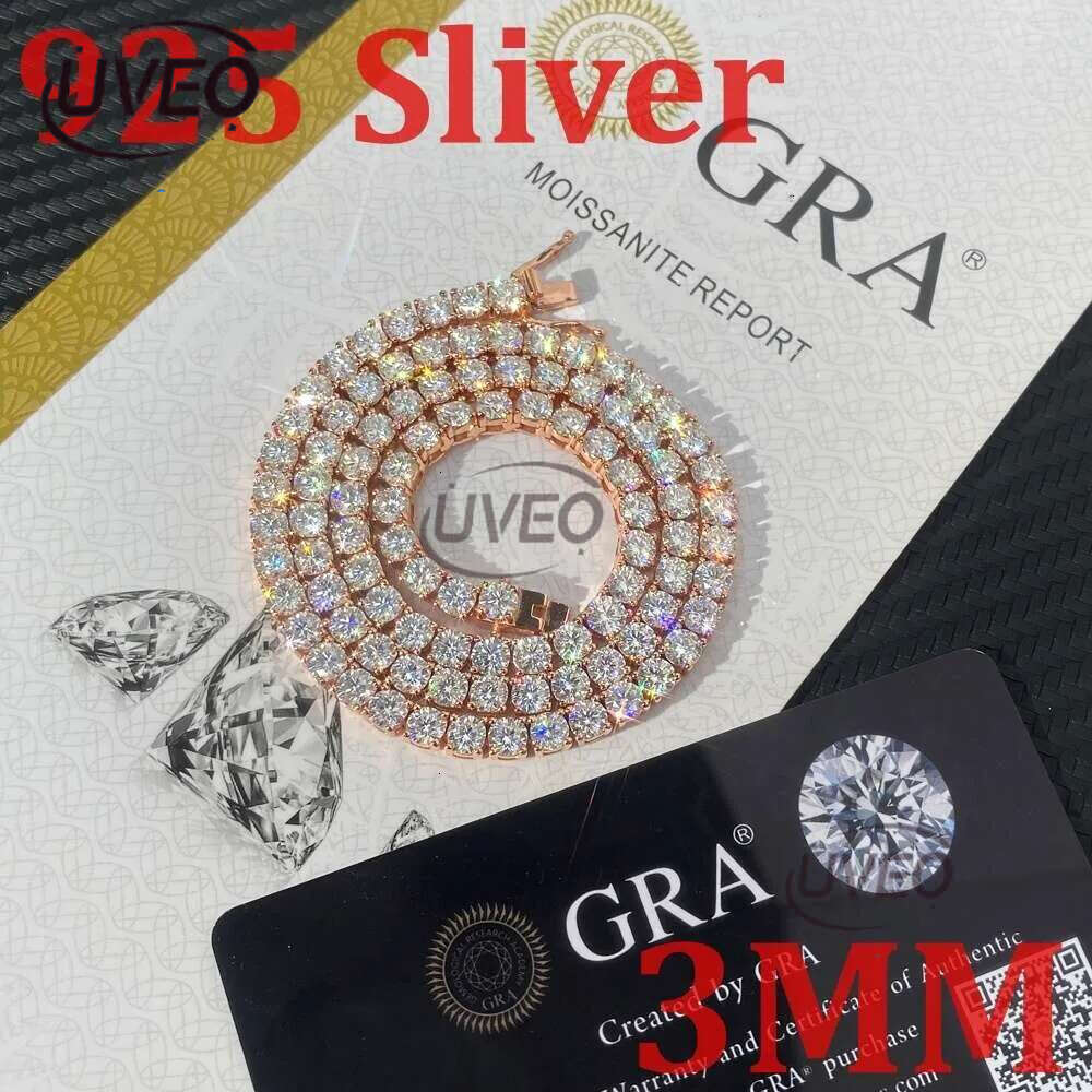 Hot Sale Hip Hop Iced Out Jewelry Fashion Dia Necklace S Sier 2MM 3MM 4MM 5MM Vvs Moissanite Tennis Chain
