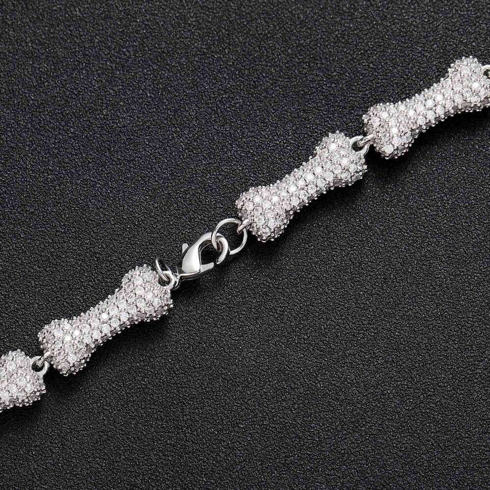 Luxury Hip Hop Bone 10mm sterling silver all Ice out VVS Moissanite necklace bracelet for men and women Free delivery
