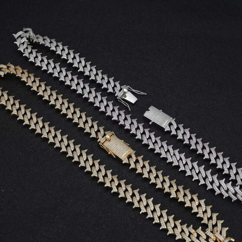 Urban Jewelry Hip Hop 15mm Men's Cadenas Necklace Pure Sier Chalcedony Thorn Chain
