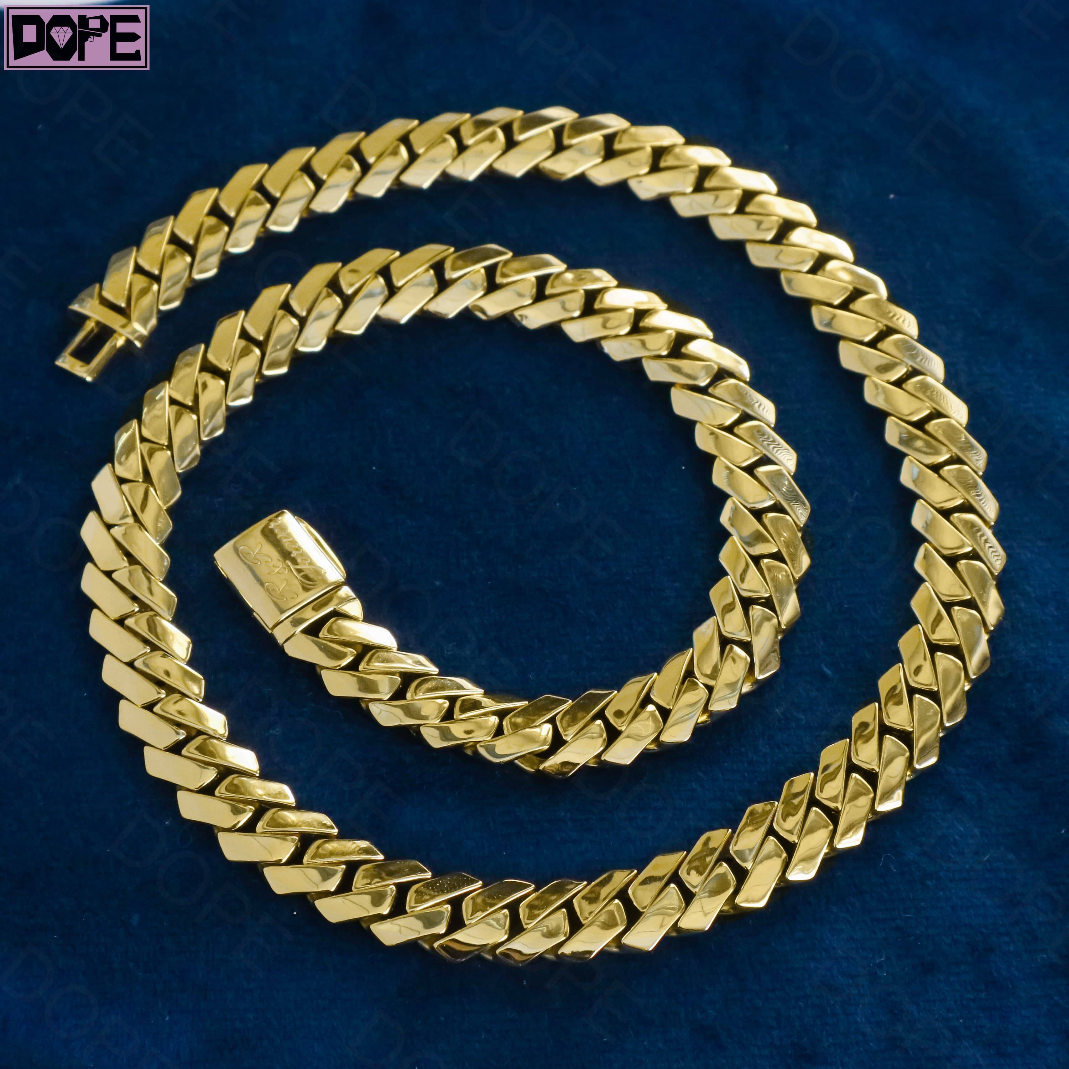 Hip Hop 8mm 10mm 12mm Cuban Link Chain Plain Tight 925 Silver Monaco Chain Gold Plated Cuban Link