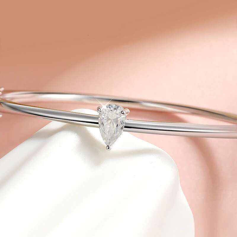 Smyoue 1CT Pear Cut GRA Certified Moissanite Bangles for Women S Solid Sier Lab Dia Bracelets Birthday Gift Jewelry