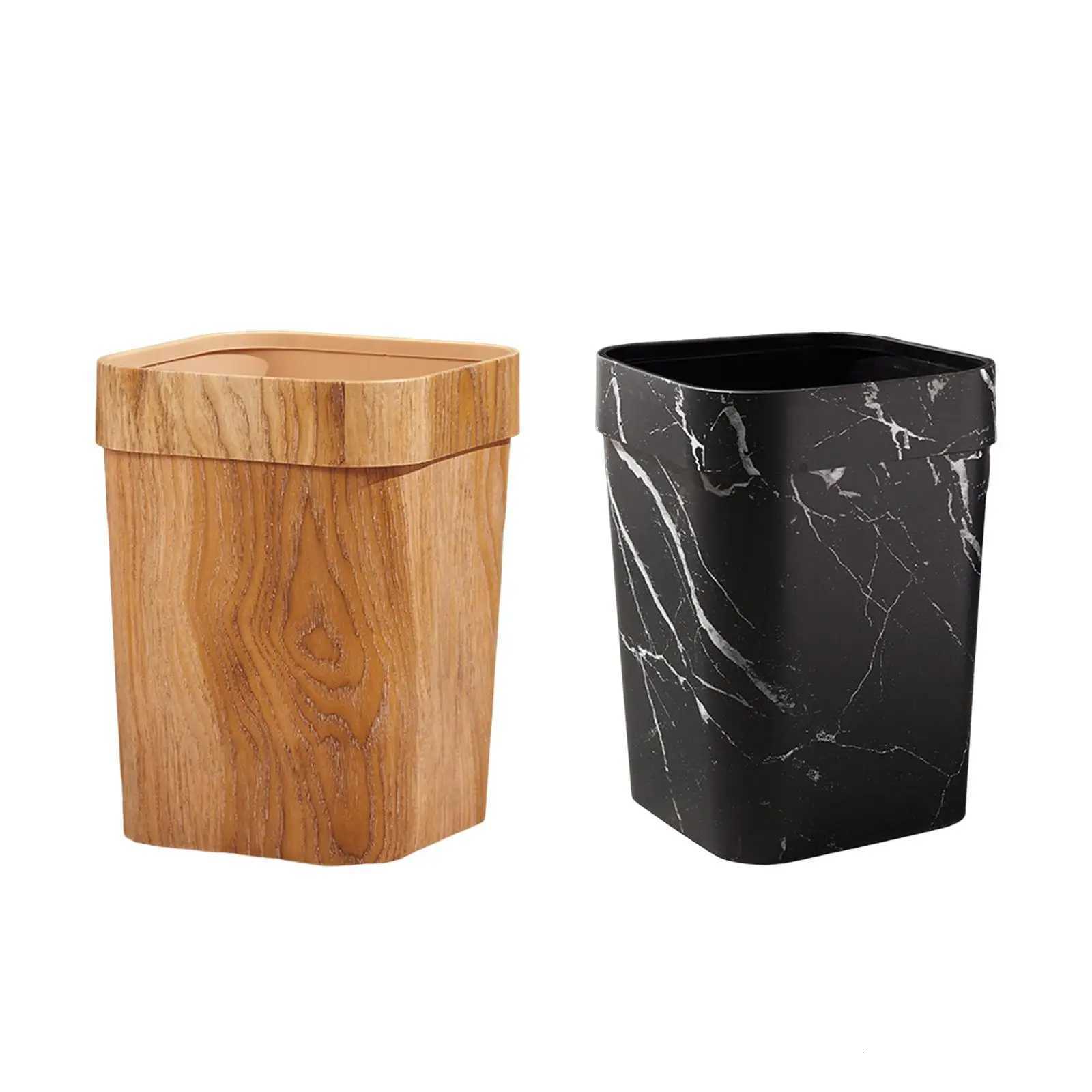 Vintage Wood Grain Trash Can Reusable Durable Anti Skid Waste Paper Basket Large C251120