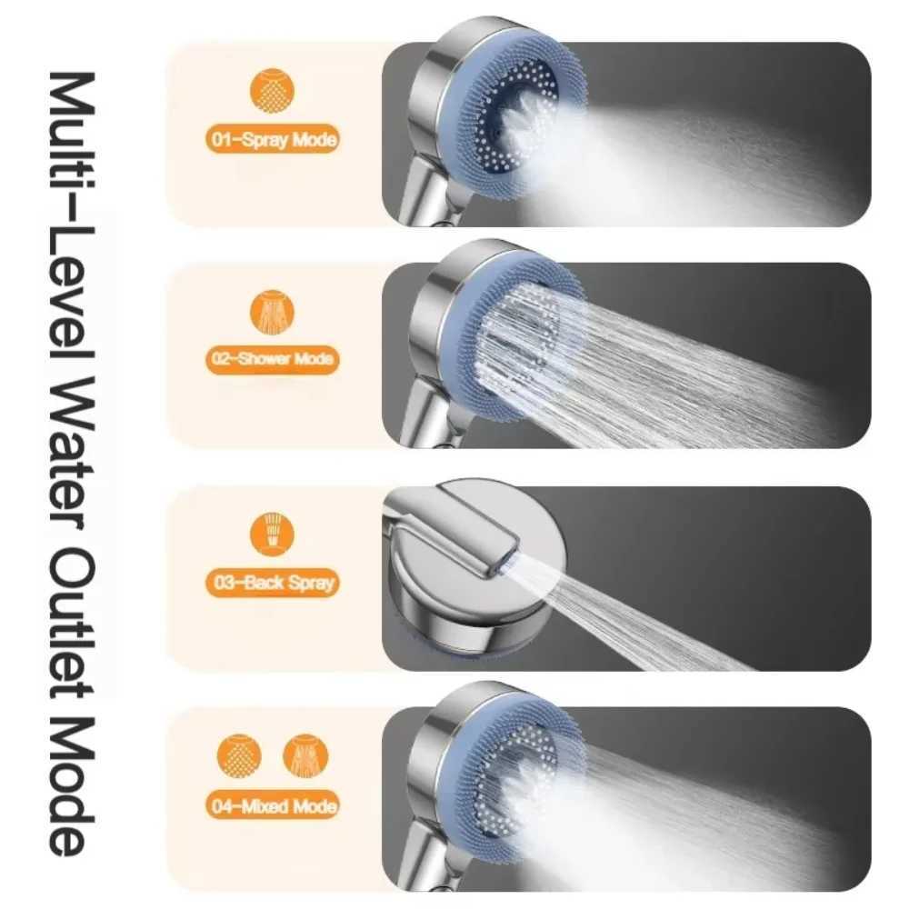 Bathroom 4 Modes High Pressure Shower Head One-Key Stop Water Massage Shower Head With Filter Element Nozzle Home AccessoriesM251120