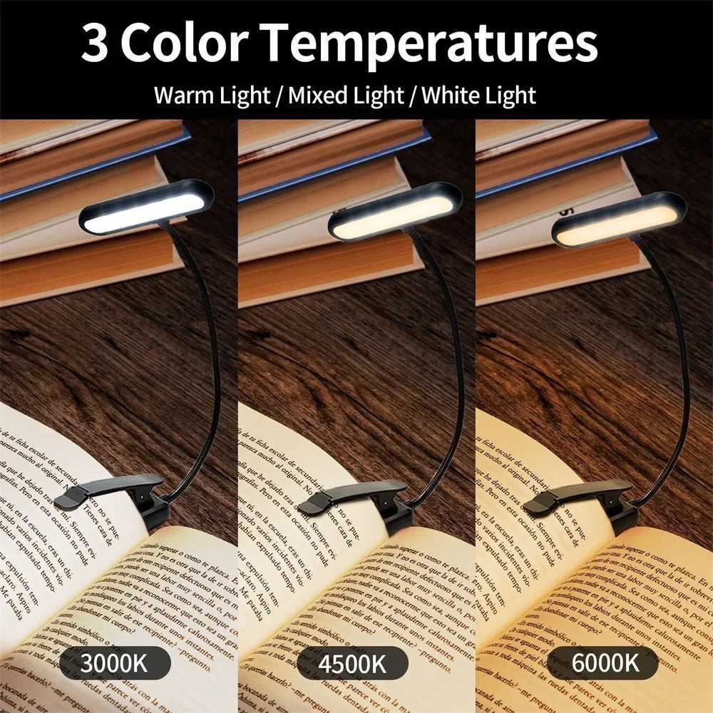 LED Rechargeable Book Light for Reading in Bed Eye Caring 3 ColorsStepless DimmableLightweight Clip on Light for Book Lovers M251120
