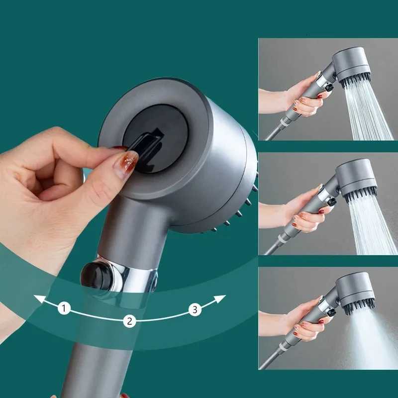 High-pressure Shower Head 3-mode Adjustable Spray with Massage Brush Filter One Key Stop Water Rain Shower Bathroom AccessoriesM251120