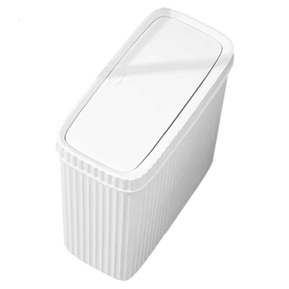 Narrow Slit Trash Can 9L White Press Kitchen Bedroom Bathroom Waste Bucket Plastic Garbage Can Household Simple Design Practical C251120