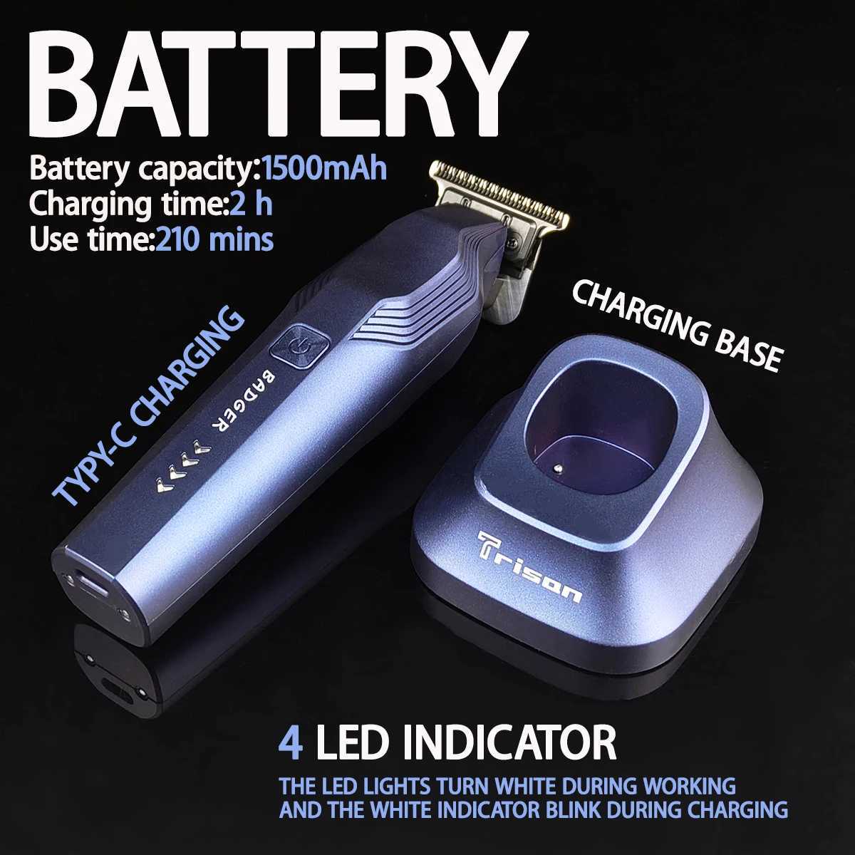 Professional Hair Trimmer M4T PRECISE BLACK GRAPHITE T-shape Blades powerful silent motor revs 7200RPM With Charging BaseT251120