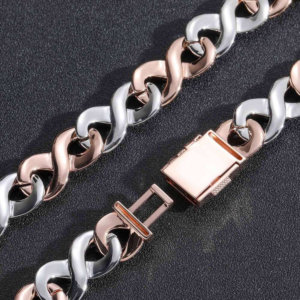 Luxury designer 15mm 8-figure Cuban Chain Rose Gold two-tone Hip Hop Ice Out VVS Moissanite Necklace Bracelet with free shipping