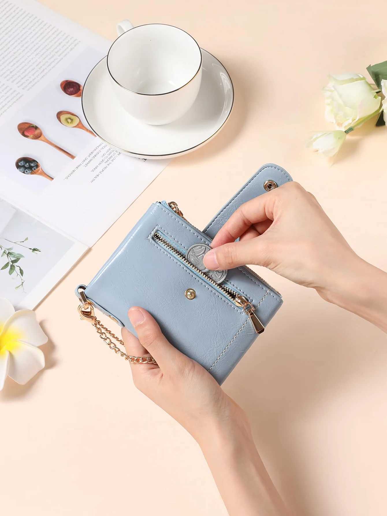 Simple Womens Small Wallet RFID Shielding Trifold Double Zipper Womens Card Holder Large Capacity Short Wristlet Wallet ClutchW251120