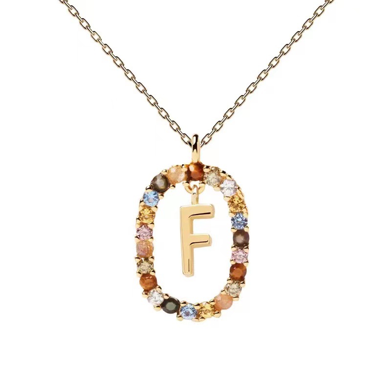 PD Colored Zircon 26-Letter Necklace moissanite chain designer necklace designer necklace for woman jewelry diamond chain luxury jewelry women gold me - view 7