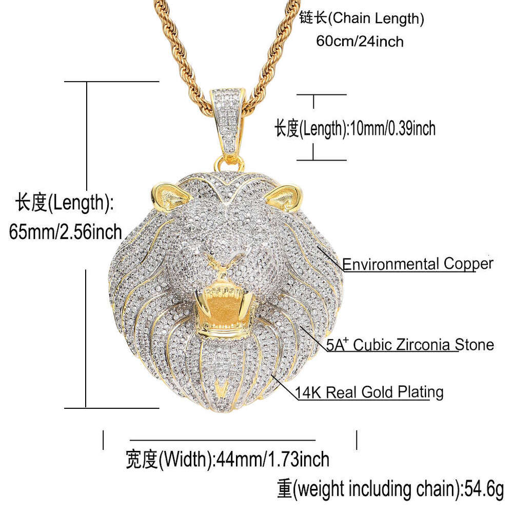 Hip Hop Lion Head Pendant micro set ice out of VVS Moissanite tide logo Exaggerated hip Hop necklace for men Free delivery