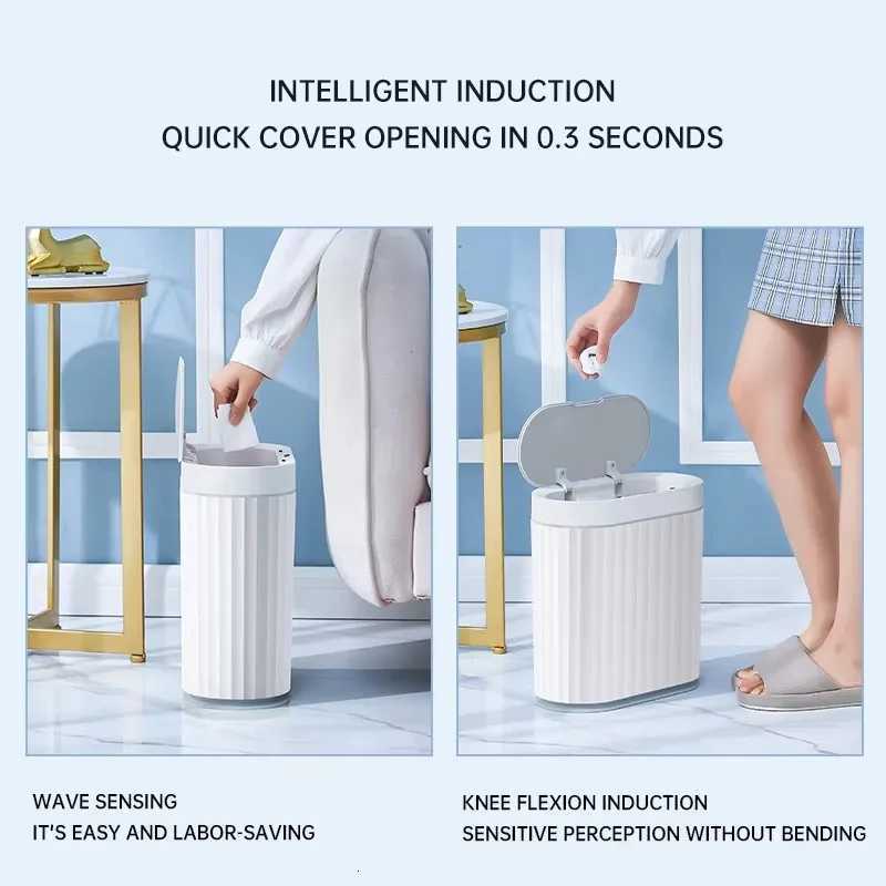 Automatic Sensor Trash Can 7L 9L Luxury Bathroom Trash Can 15L Kitchen Electric Garbage Bin Toilet Wastebasket Golden Trash Can C251120