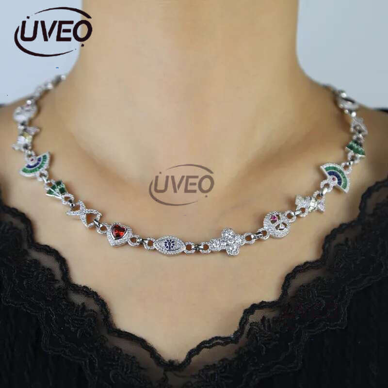 Luxury designer Colored Ice Out VVS Moissanite Cross Evil Eyes Ice Out Cuban k Chain Hip Hop Necklace Jewelry with FREE shipping