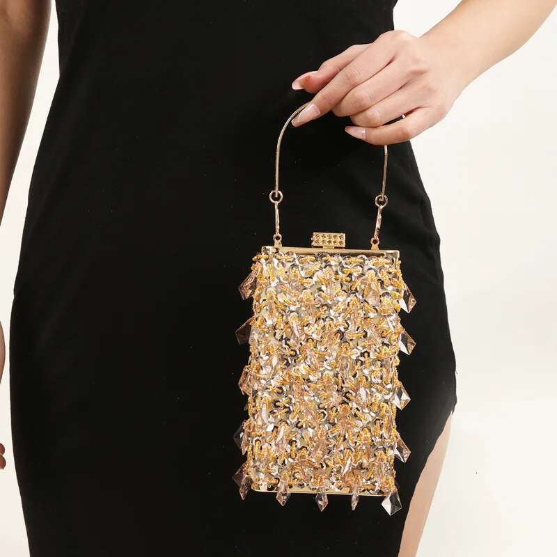 Glass Rhies Party Gold Clutch Purse Evening Designer Women S Handbag Mini Square Tassel Bags Bag