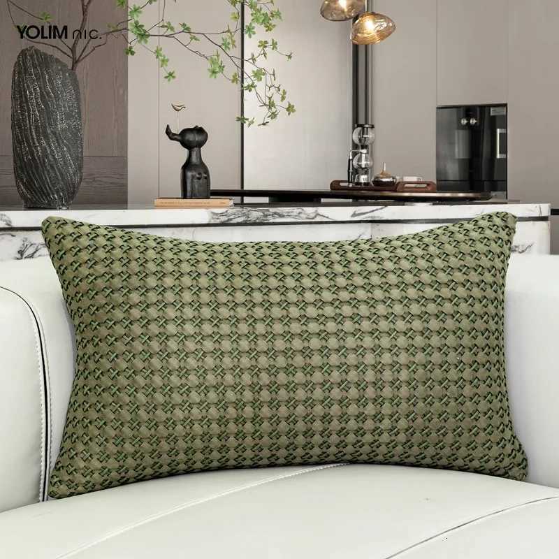 Pillow Case Grey olive green hand woven Cushion Cover Rectangular Waist case Modern Light Luxury Model Room Sofa Cover C251120