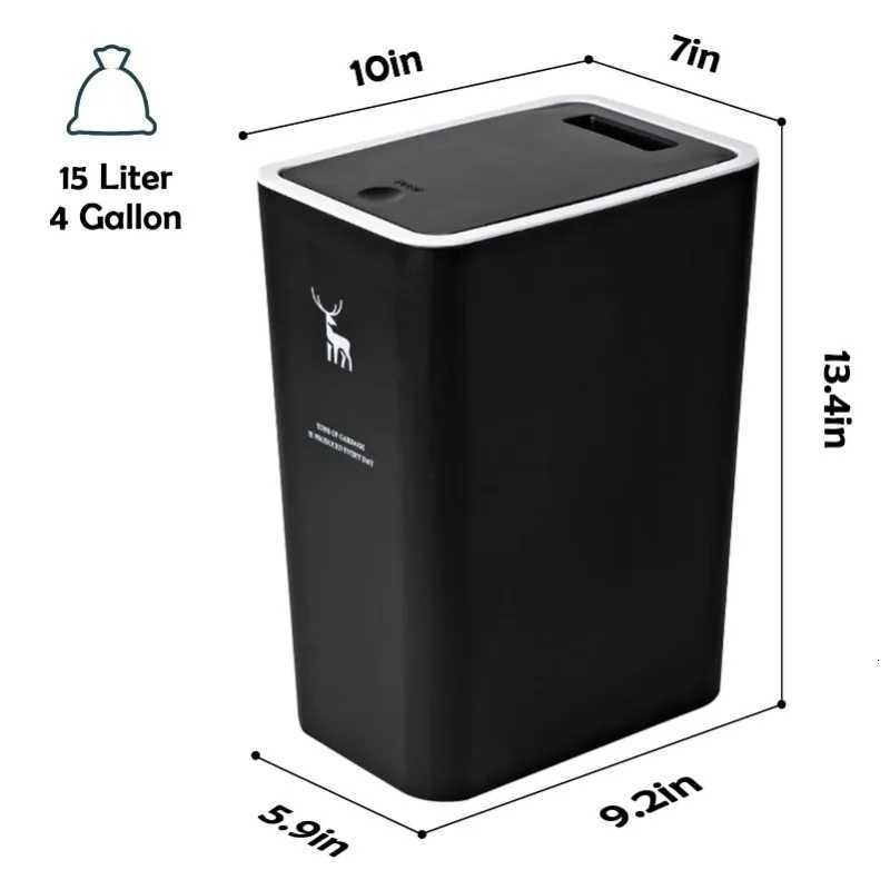 10L 15L Nordic Toilet Trash Can Household With Lid Kitchen ification Press-type Bathroom Living Room Rectangular Trash Can C251120