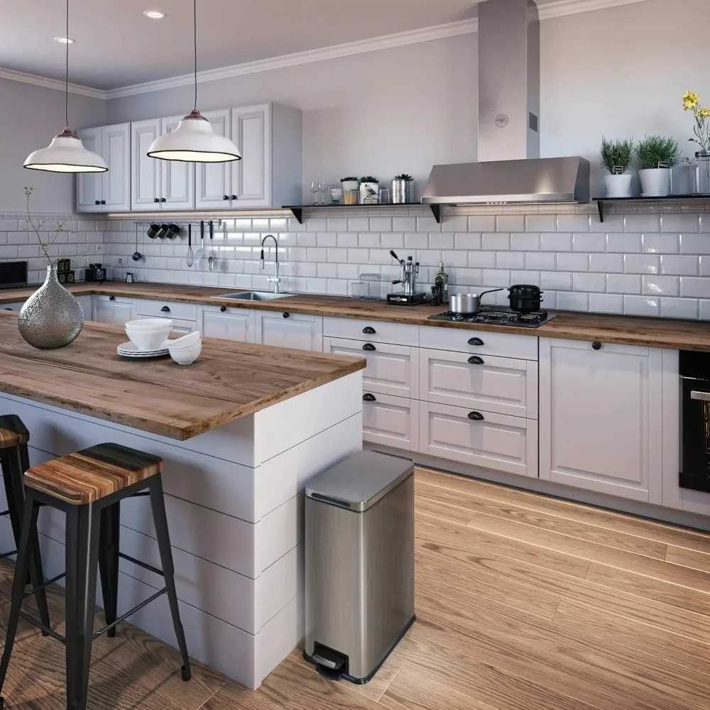 8 Gallon Slim Kitchen Trash Can with Soft Close Lid Step Pedal Bag Tuck Band and Removable Liner StainlSteel Silver C251120