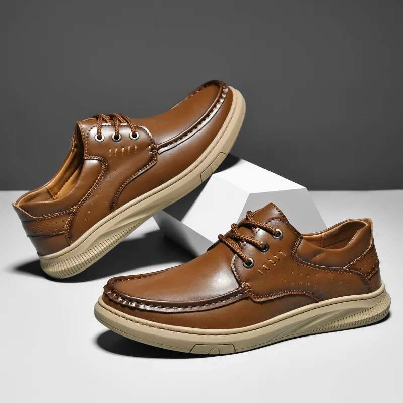 Men Genuine Leather Business Casual Comfortable Soft Sole Anti Slip Oil Resistant One Step Lazy Driving Shoes