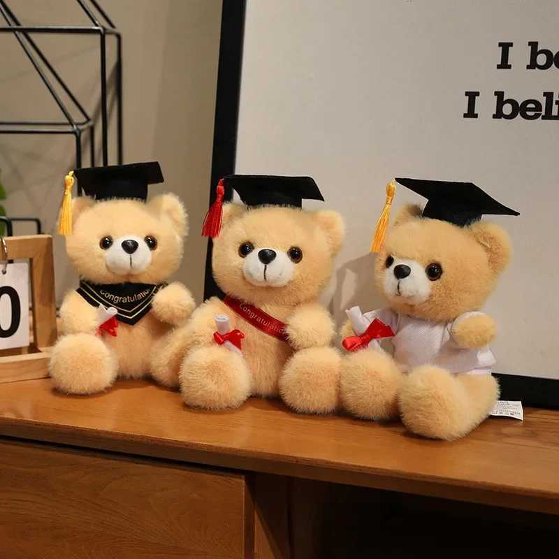 18cm Cute Doctor Cap Bear Doll Clothes Bear Stuffed Animals Plush Toys Boys Girls Students Graduation Gift Home Decoration G251120