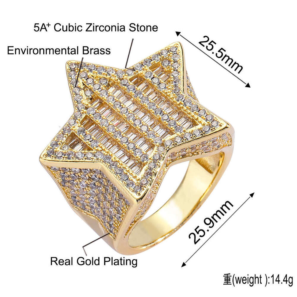 Luxury designer Hip hop men and women unique cool personality, ice out VVS Moissanite pentagonal ring, sterling silver plated ring