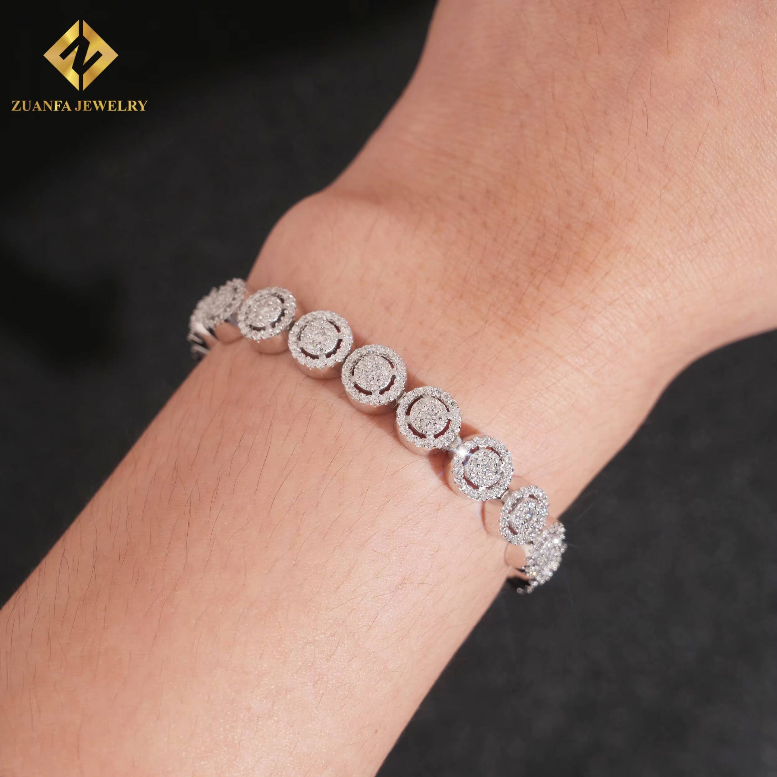 Hip Hop Styles Men Moissanite Diamond Fine Jewelry 925 Sterling Silver 8mm Iced Out Bracelet Pass Diamond Tester