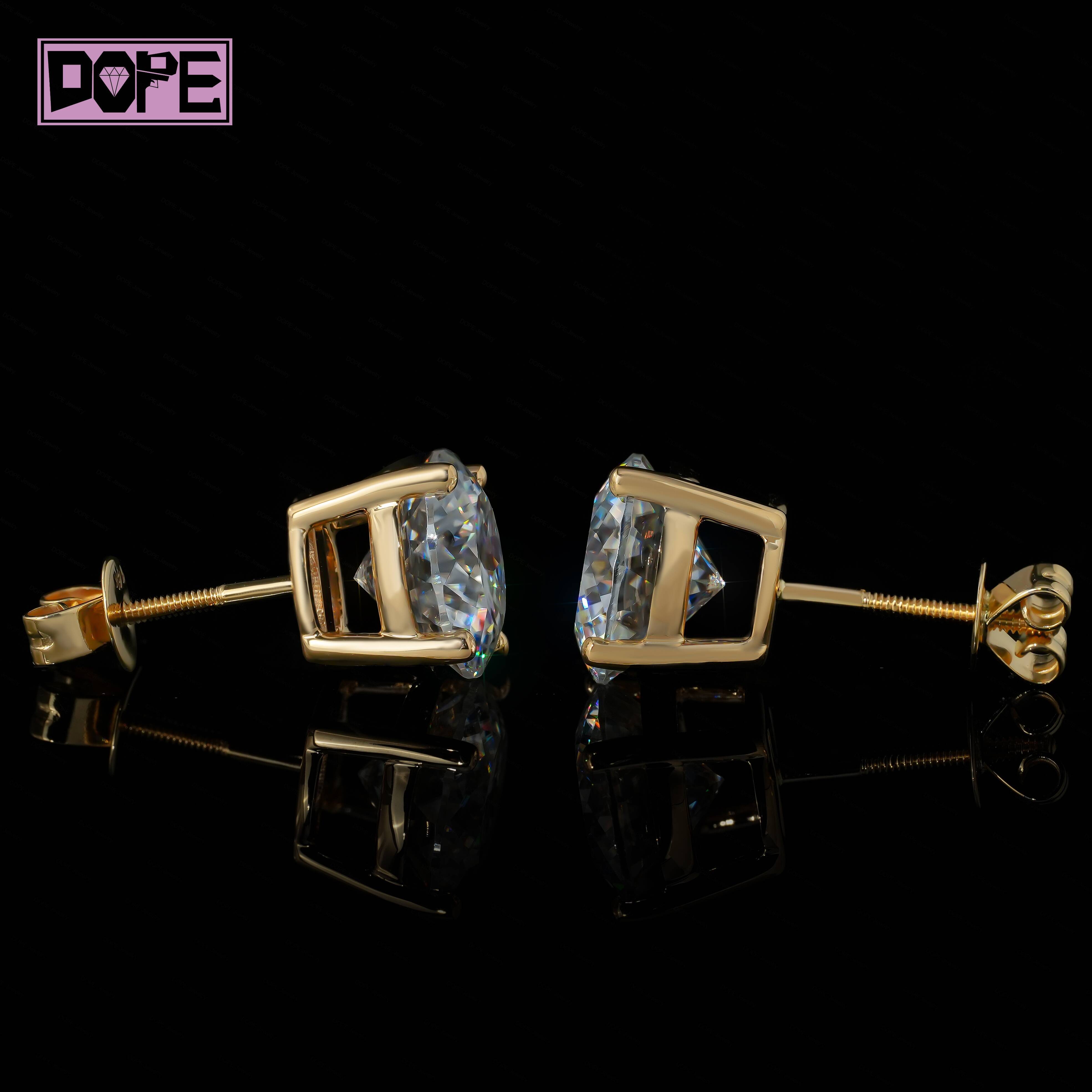 Luxury Stud Earrings Classic 10k 14k 18k Solid Gold VVS Diamond Portuguese Cut Solitaire Moissanite Earrings