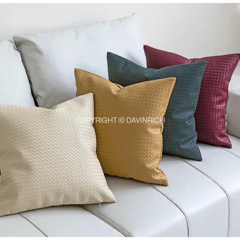 Pillow Case DAVINRICH BV Style Geometric Faux Leather Hide Throw Cushion Cover Modern Luxury case For Itan Hotel Living Room C251120