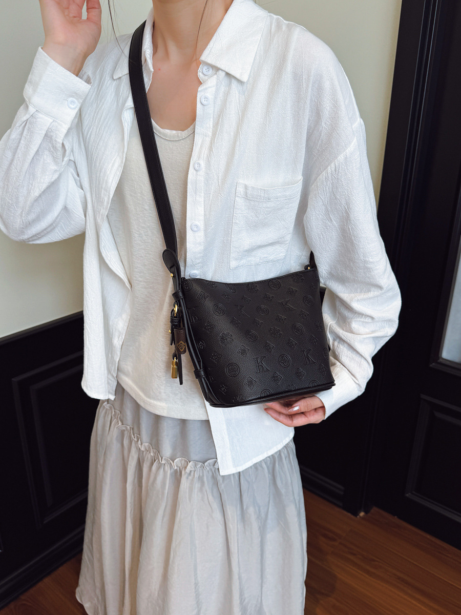 Old Flower Texture Printed Bucket Bag Ladies New Senior Sense Handbag Shoulder Armpit Crossbody Bag