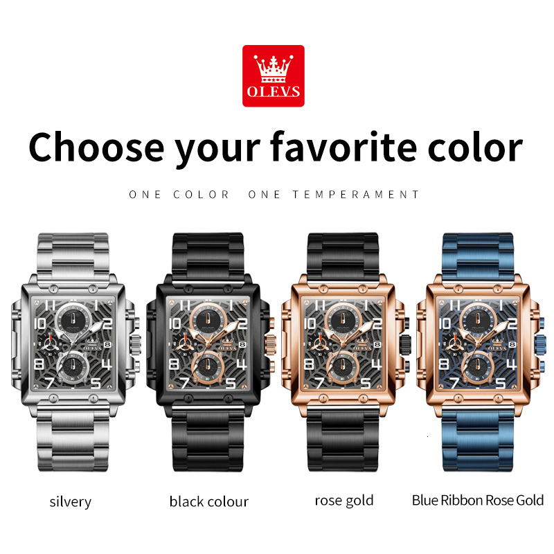 OLEVS Designer Men's Watches Fashionable Youth Business Square Quartz Watches Luminous Waterproof Men's Watches Luxury Watches Free Delivery