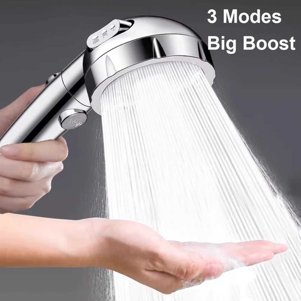 High Pressure 3 Modes Adjustable Shower Head One Key Stop Water Saving Sprayer Rainfall Bath Showerhead Bathroom AccessoriesM251120