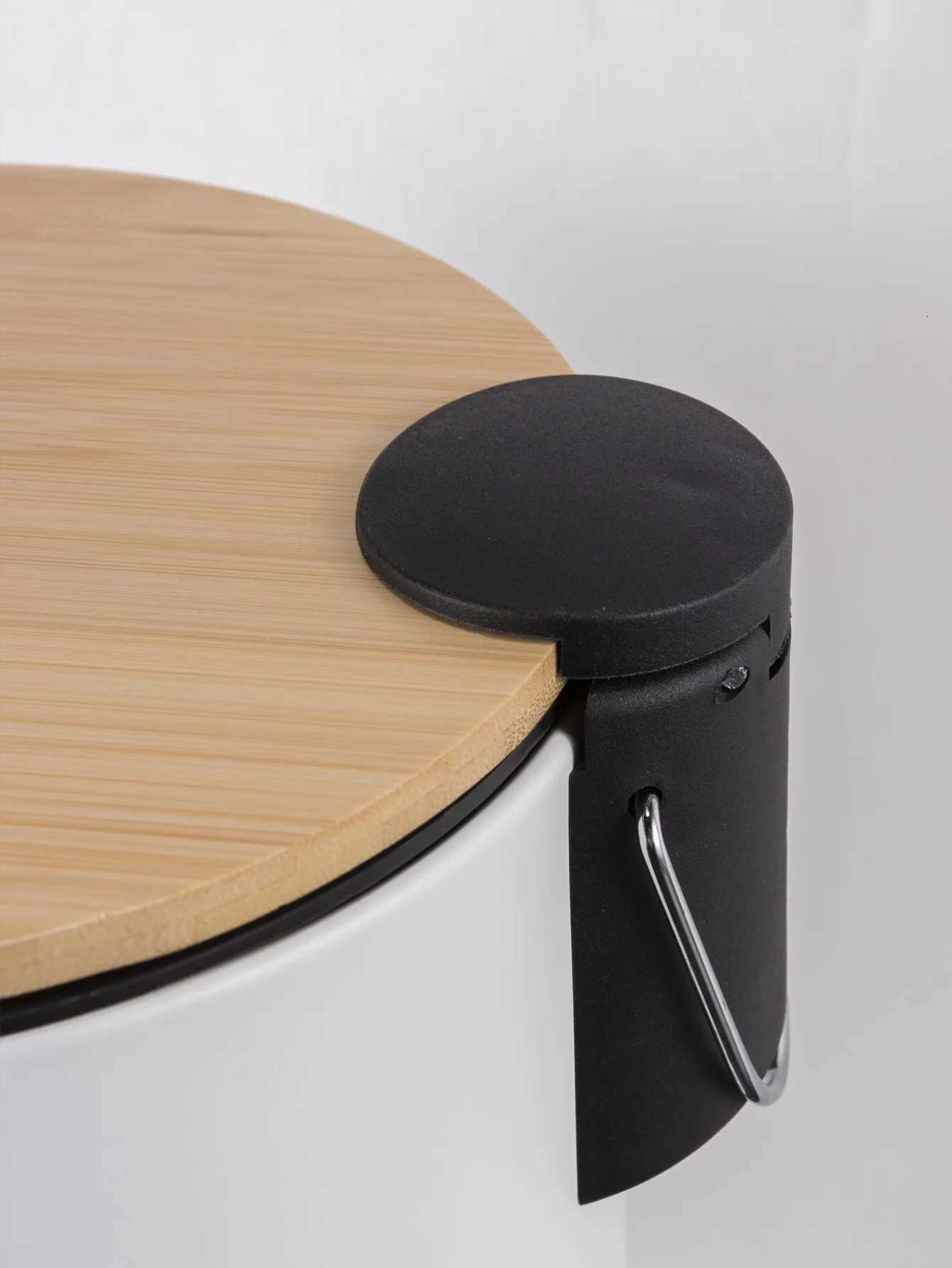 Room White Round Metal Trash Can with Bamboo lid and Pedal 5L Garbage Container Bin with Removable Inner Wastebasket Bathroom C251120