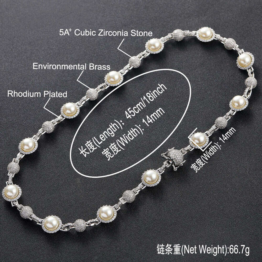 Luxury designer new pearl inlaid ice out VVS Moissanite, real gold, hip hop necklace bracelet for men and women Free delivery