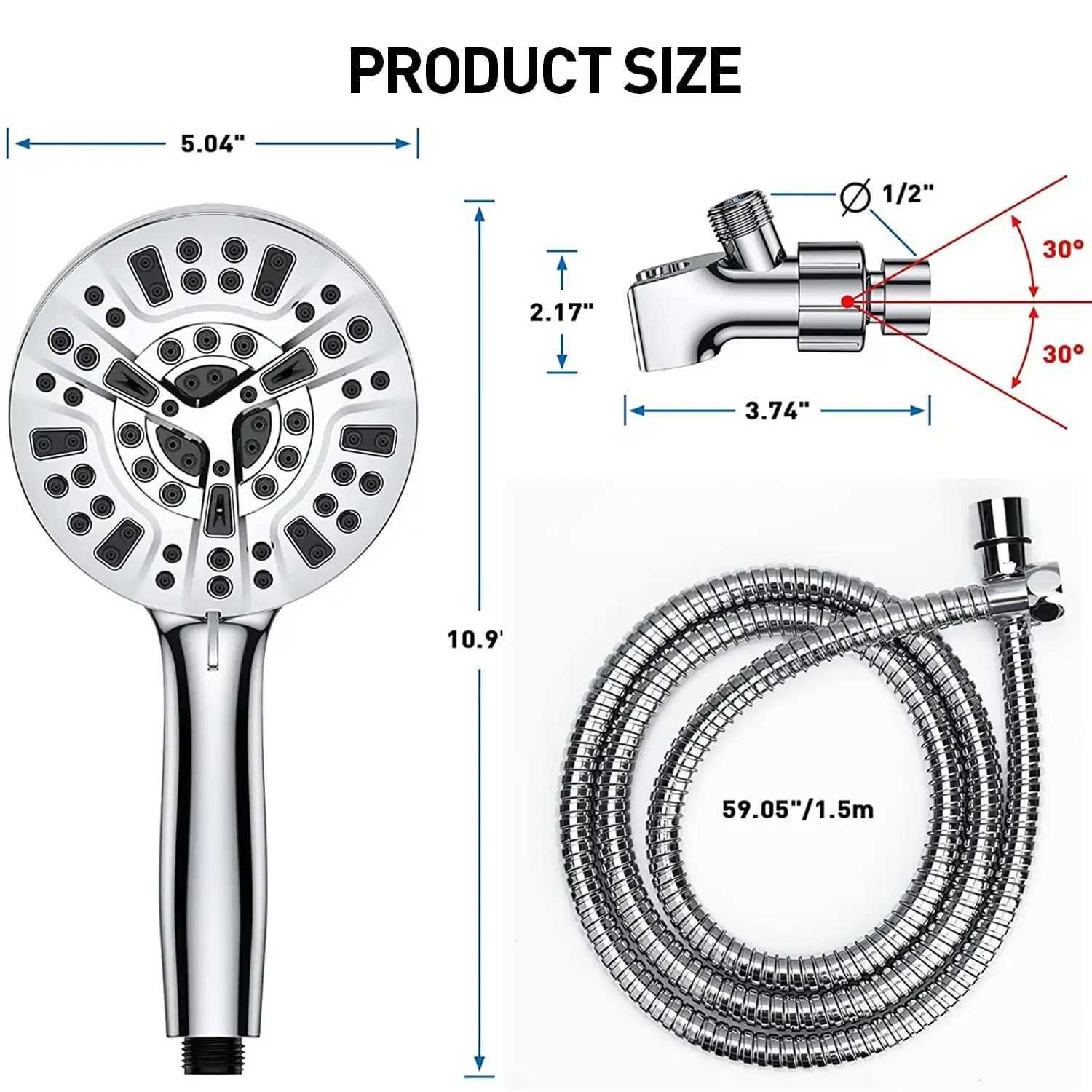 SZRSTH Shower Head with Handheld High Pressure 10 Modes with 59 Stainless Steel Hose Adjustable HolderM251120