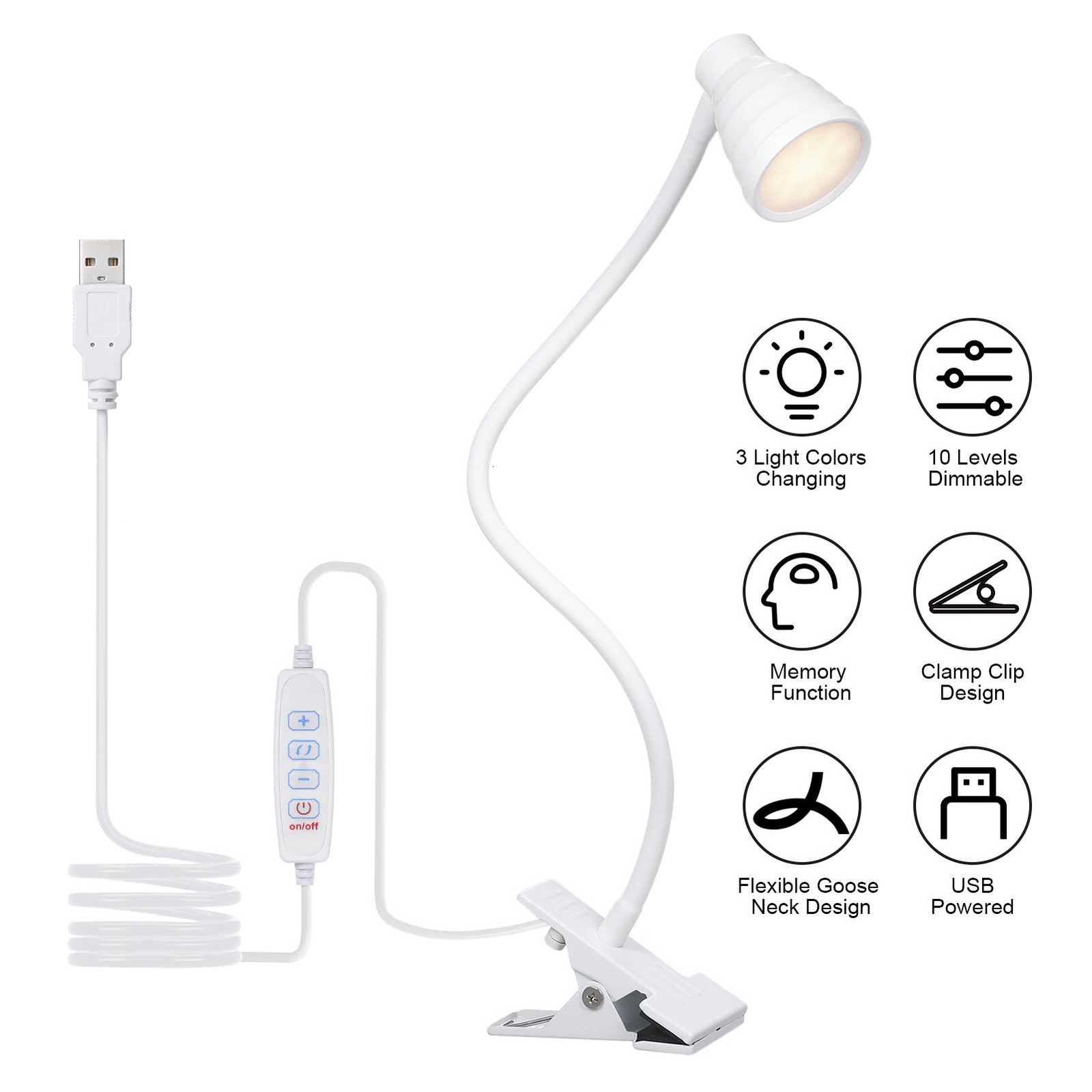Tomshine 5W 24LEDs Table Desk Lamp Reading Beside Light Clamp CLip Lighting Fixture USB Powered Operated 3 Colors Mode Temperatu M251120