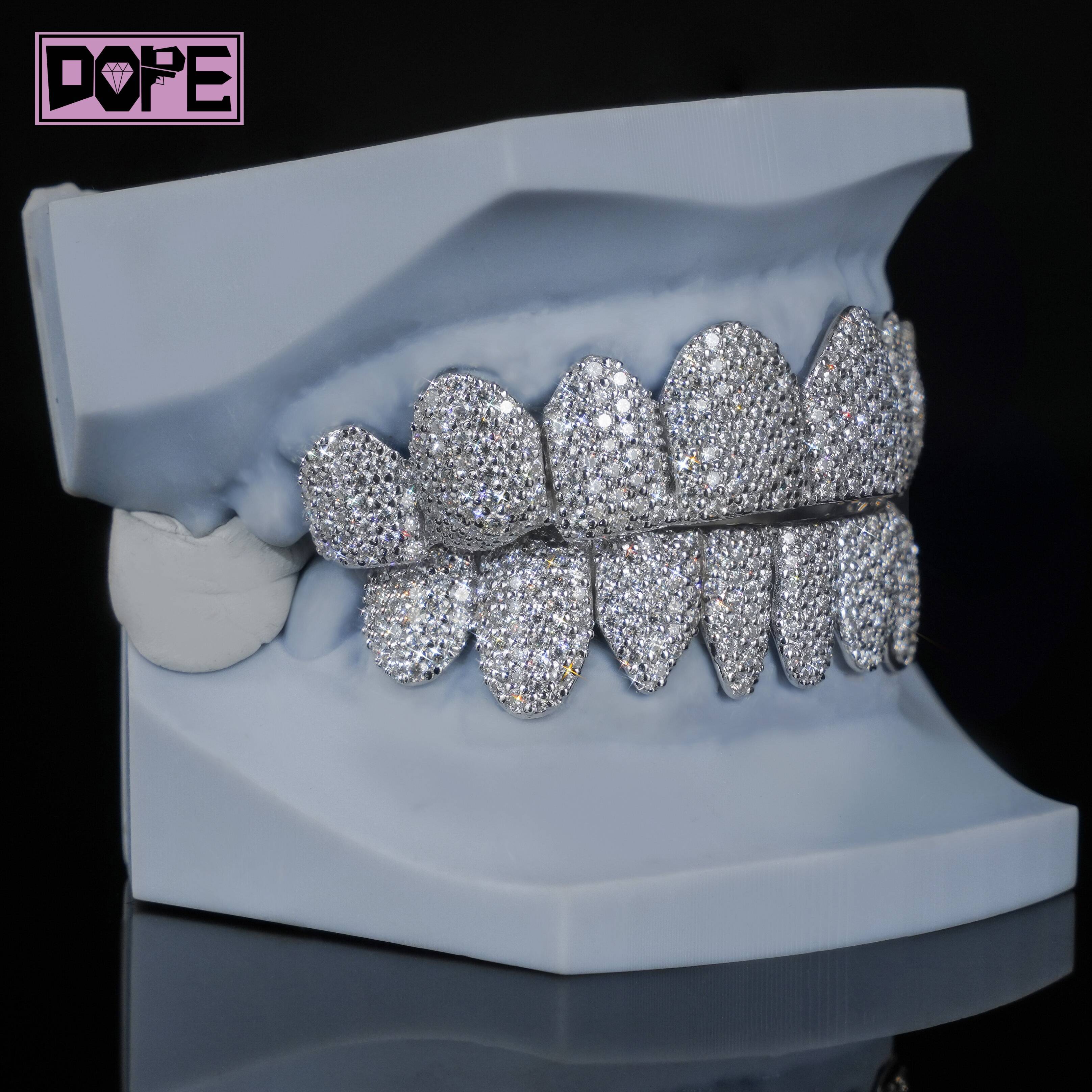Luxury Moissanite Jewelry Grillz for Teeth Full Iced Out Moissanite Diamond Honeycomb Set Moissanite Grillz