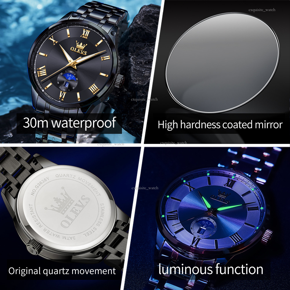 OLEVS Designer Men's Diving Outdoor Sports New Moon Phase Solid Luminous Waterproof Quartz Men's Watch Luxury Watch Free Delivery Wholesale