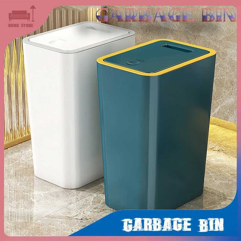 Trash Bin with Lid Large Capacity Semi Automatic Garbage Bin Toilet Living Kitchen Bedroom Press Plastics Trash Can Home Supply C251120