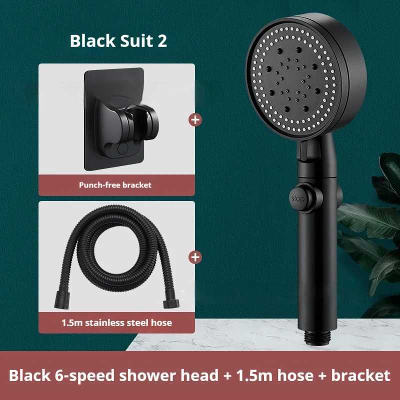 6 Modes Stainless steel high press shower head nozzle Boosting showerhead nozzle Household bathroom shower with hose kitM251120