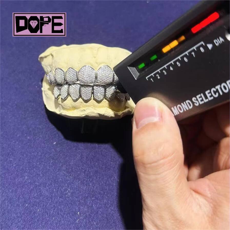 Hip Hop Jewelry Grillz Teeth 925 Silver Honeycomb Setting Iced Out VVS Diamond Custom Moissanite Grillz