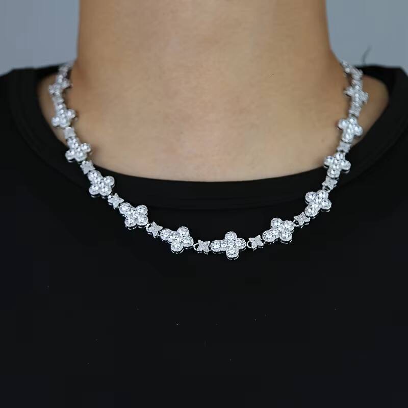 Hot Sale 10mm Cross Star Necklace Men Women Hip Hop Jewelry Gold Plated Cubic Zirconia CZ Diamond Cuban Link Out Tennis Chain