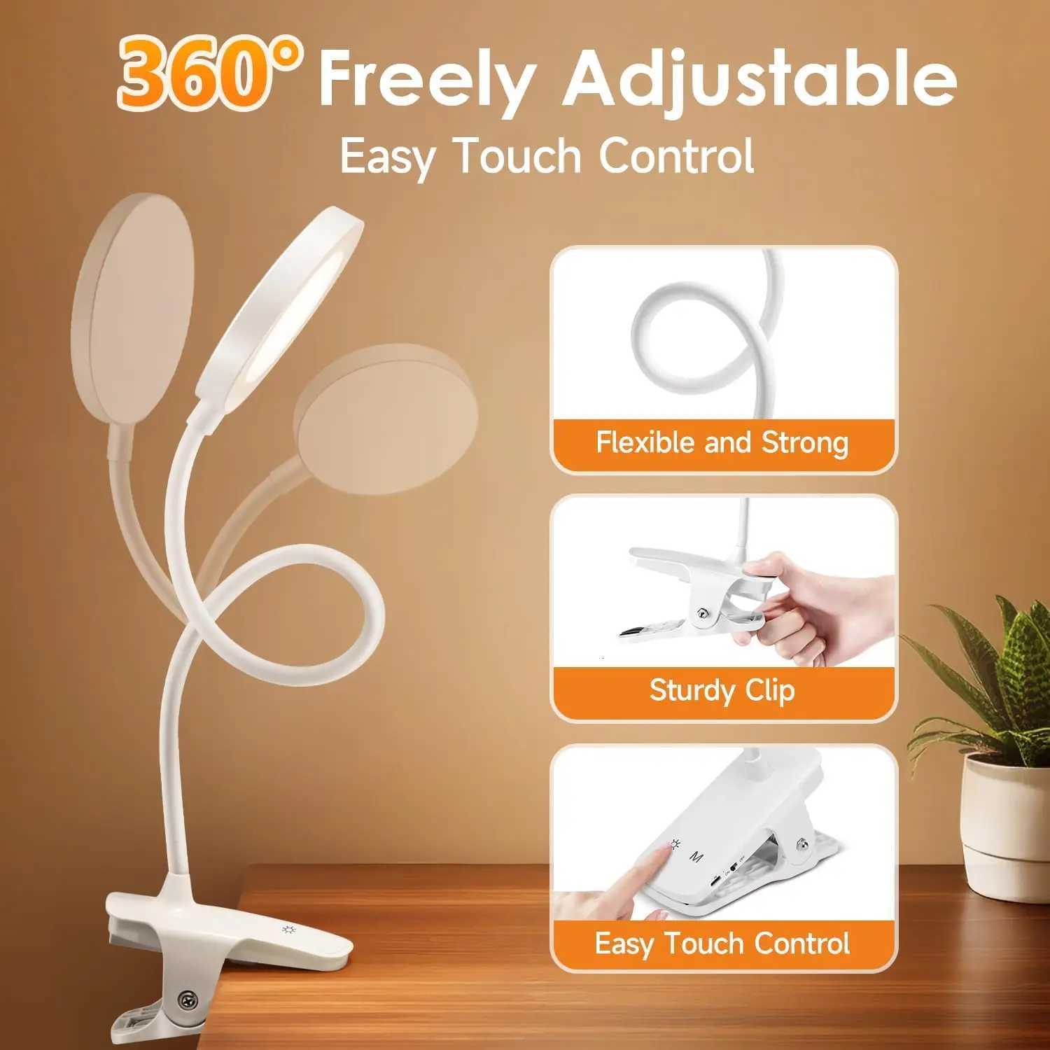 Led Table Lamp USB Rechargeable Night Light With Clamp Touch 3 Modes Dimming Eye Protection Light For Study Stand Reading Lamp M251120
