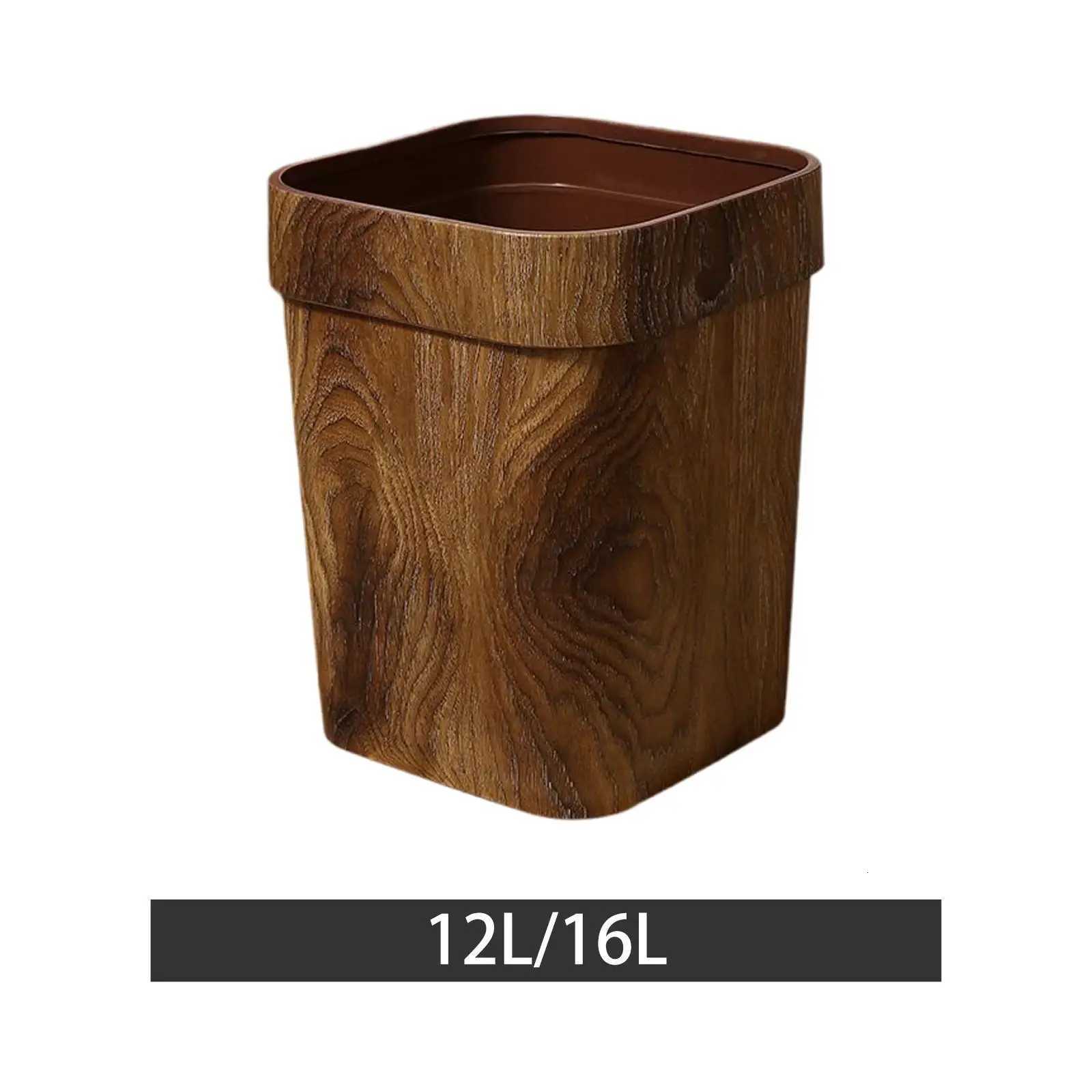 Imitation Wood Grain Trash Can Practical Wastebasket Garbage Container Bin for Bedroom Kitchen Office Living Room Household C251120