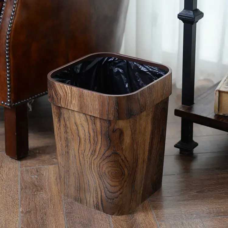 Wood Grain Retro Trash Can Home Kitchen Living Room Garbage Bin Office Toilet Paper Basket Bathroom Bedroom Supplies C251120