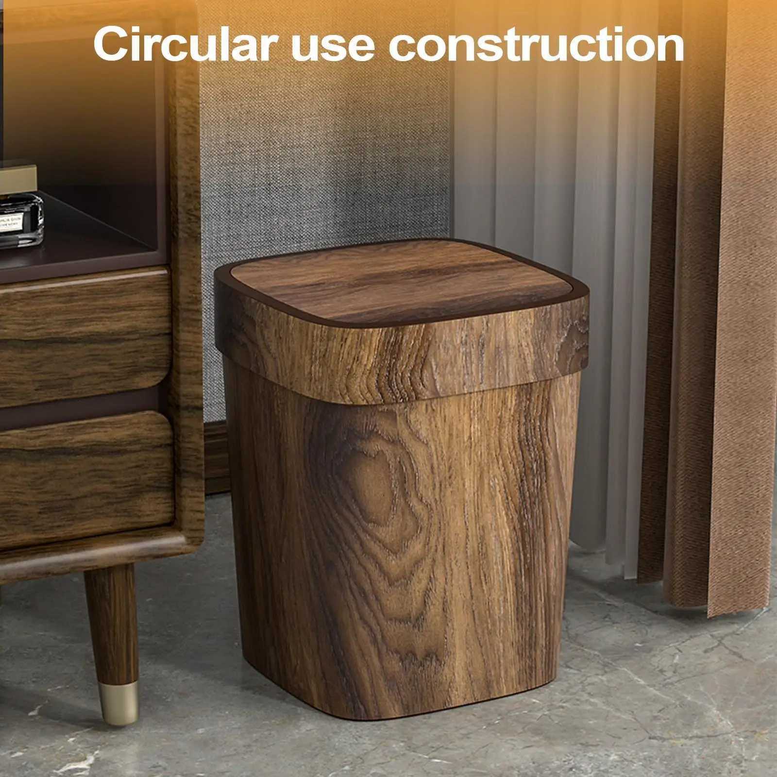Imitation Wood Grain Garbage Can With Swing Lid 12L Garbage Bin Odor-Proof Litter Bin Rectangle Garbage Container Bin For Home C251120