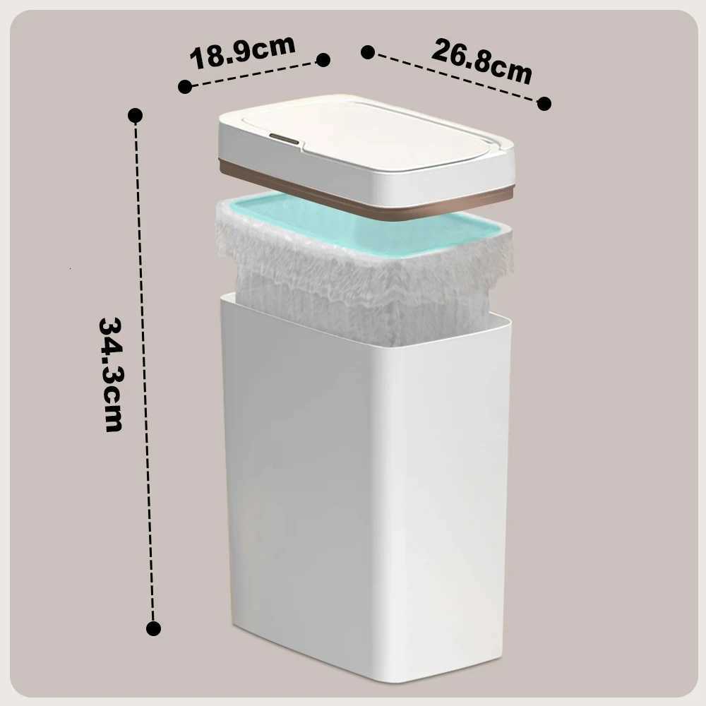 18L Smart Bathroom Trash Can Automatic Bagging Electronic Trash Can White Touchless Narrow Smart Sensor Garbage Bin Smart Home C251120