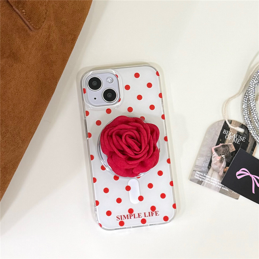 Red Polka Dot Phone Case Compatible with iPhone 16/15/14 Pro INS Niche Simple Magnetic Stand iPhone 13