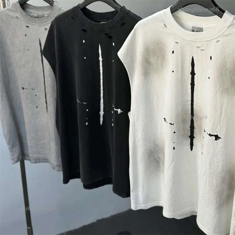 Splash-ink Hole Damaged Tank Tops Vest Men Women High Quality Hip Hop High Street Men's Sleeveless T-shirt Oversized