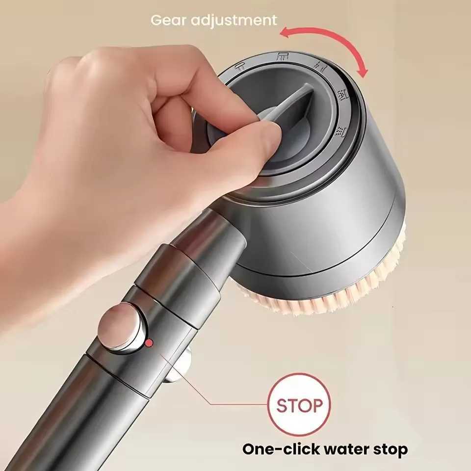 5 Function Bathroom Handheld Brushed Shower Head with Stop Button Spa Filter Showerhead with Hose and Holder Shower Nozzle SprayM251120