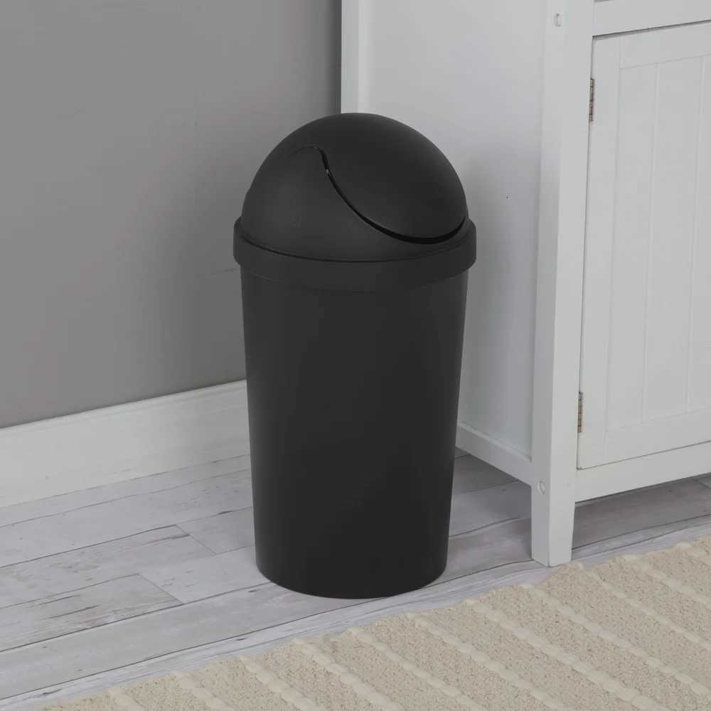 Round Plastic Swing Top Trash Can 3 Gallon Wastebasket Easy Clean Lid Ideal Bathroom Office Indoor Use C251120