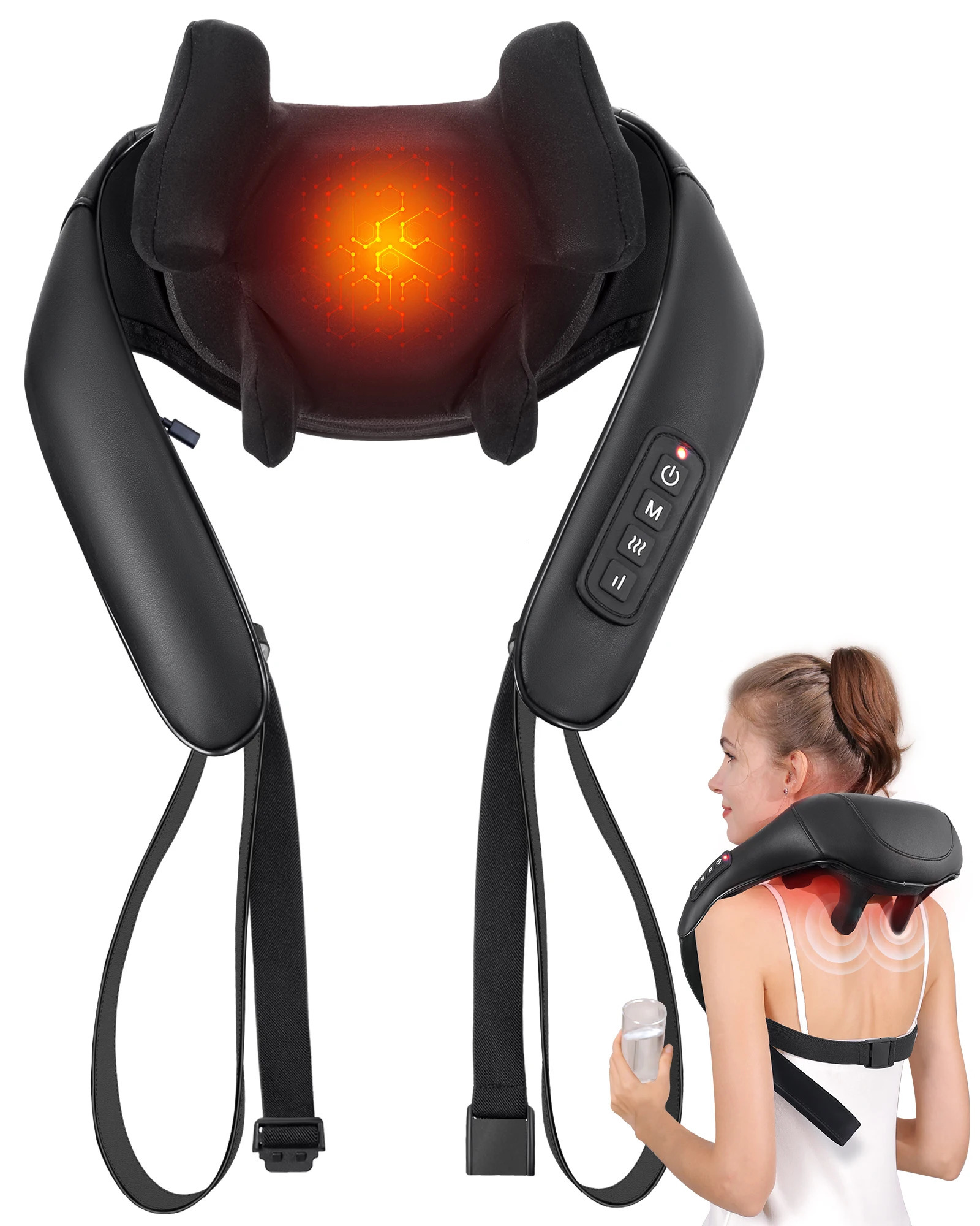 Masgre Shiatsu Back Neck Massager Cordless Shoulder Massager with Heat Electric Deep Tissue 3D Kneading Massage Pillow 251118